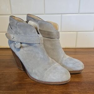 RAG & BONE 'Harrow' Beige Calf Suede Booties w/3.5" Covered Heel EUR 37.5